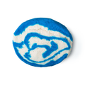 Blue Skies and Fluffy White Clouds. A sky blue and white swirled, oval shaped, bubble bar.