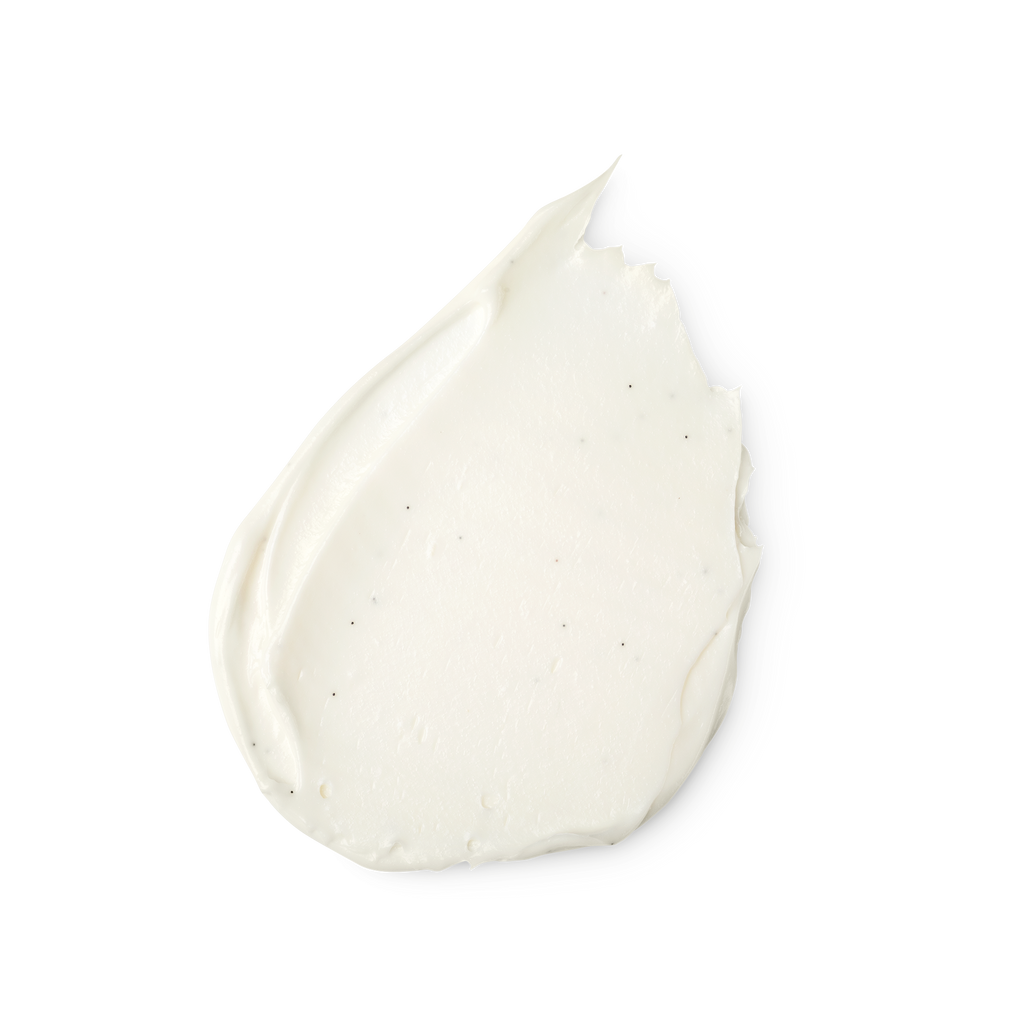 A swatch of smooth, nicely thick, orchid white Celestial facial moisturiser, flecked with vanilla pod seeds.