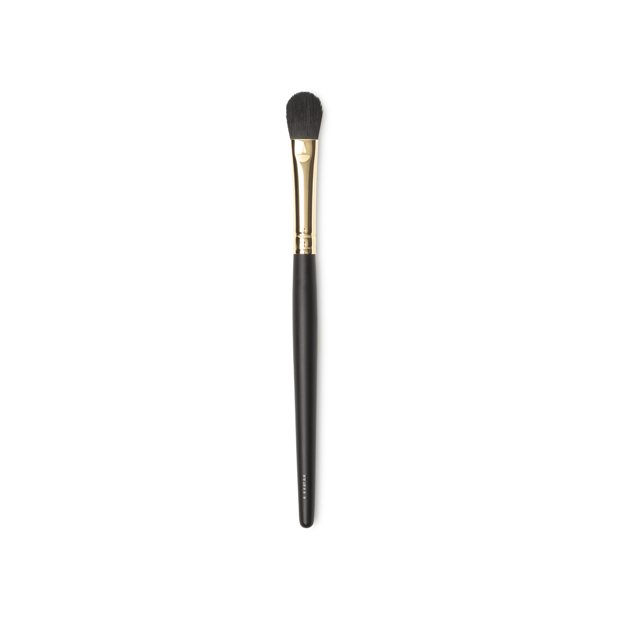 Hey Big Blender Brush. A small blending brush, with flat, tapered brown bristles and a gold and dark wooden handle.