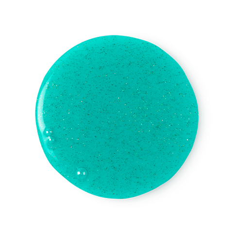 Intergalactic. A circular swatch of cool, turquoise shower gel with shimmering flecks of glitter throughout.