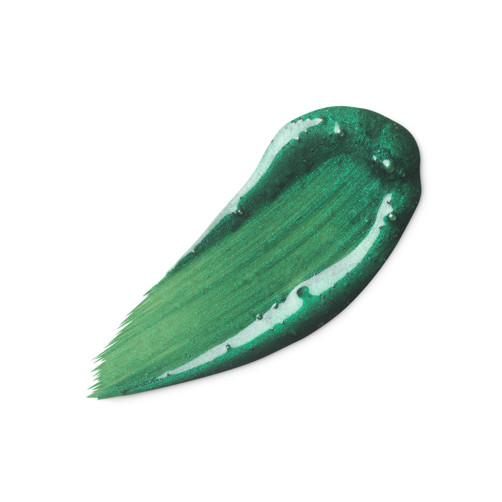 A swatch of shimmery, emerald green liquid eyeliner.