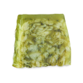 Lemongrass. An off-square slice of translucent green and white soap, marbled with floral/leafy inclusions.