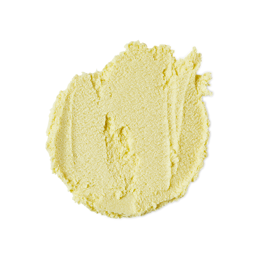 Lemony Flutter. A neatly smeared swatch of pastel-yellow cuticle butter. The product has a thick, creamy, almost grainy texture.