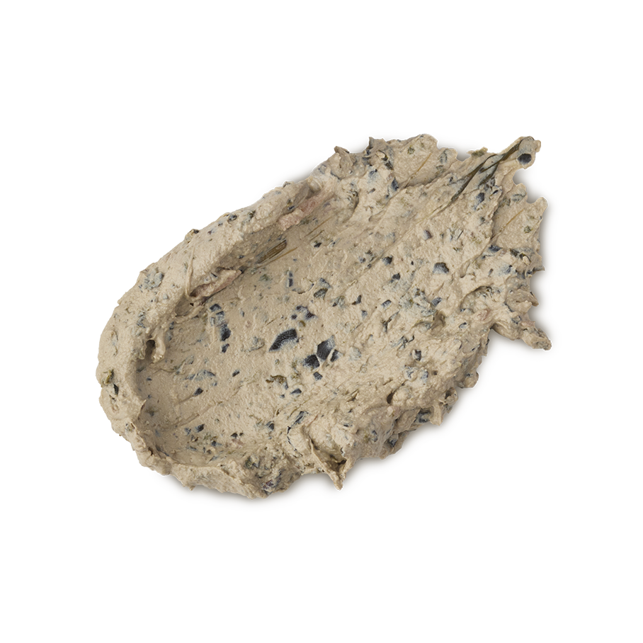 Mineralise Me. A neatly smudged swatch of thick, textured, light cream-coloured face mask with flecks of finely ground seaweed.