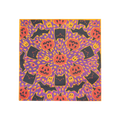 Pumpkin, Bats, Cats & Eyeballs. A square sheet of Lokta wrapping paper featuring a kaleidoscopic Halloween pattern on a purple backdrop. Orange pumpkins, black bats, black cats, and small yellow ghosts radiate outwards from the centre.