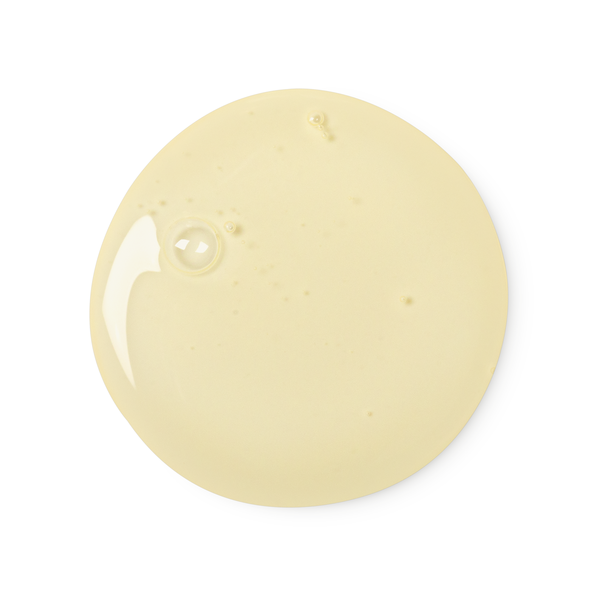 A sample of glossy, pale yellow, almost translucent in appearance, Rehab shampoo.