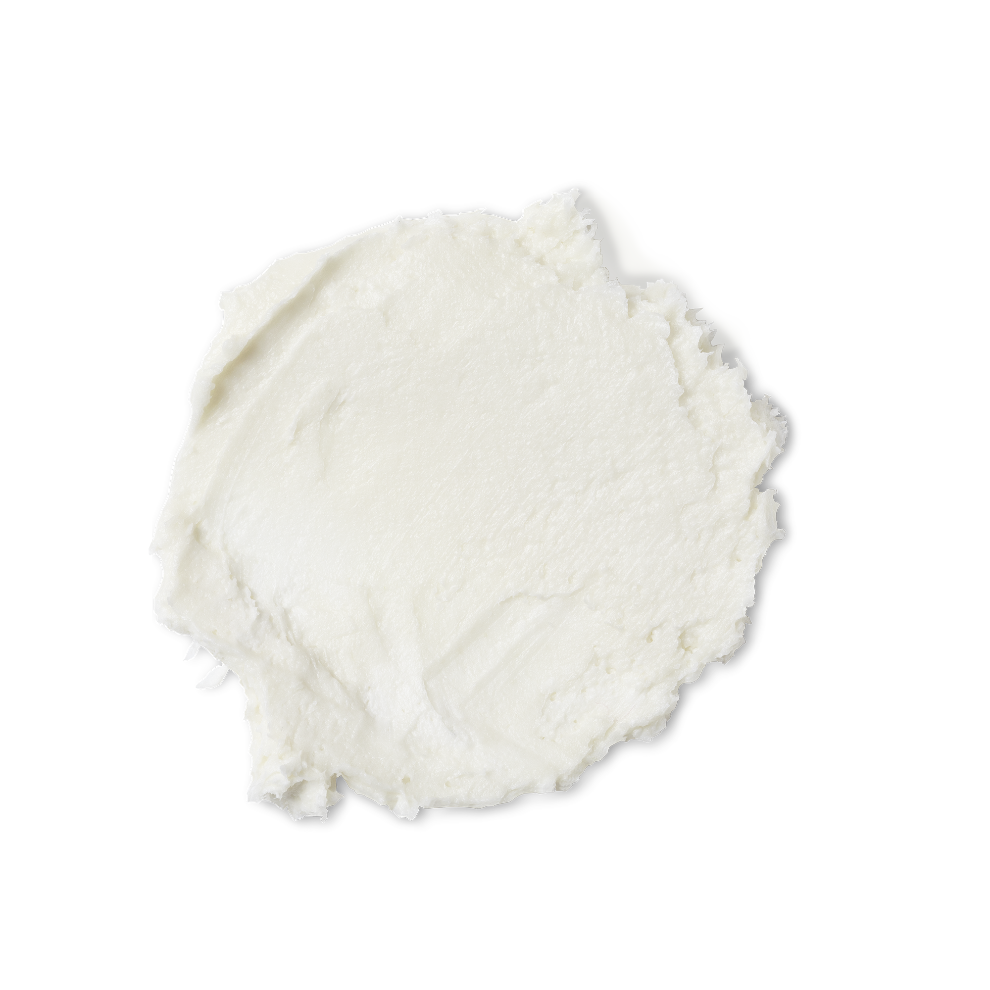 A swatch of very thick off-white coloured Renee's Shea Soufflé hair and scalp oil, in its cold, opaque, solid form.