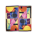 Shape and Colour, a large square Knot Wrap with abstract designs of ovals, rectangles and stripes.