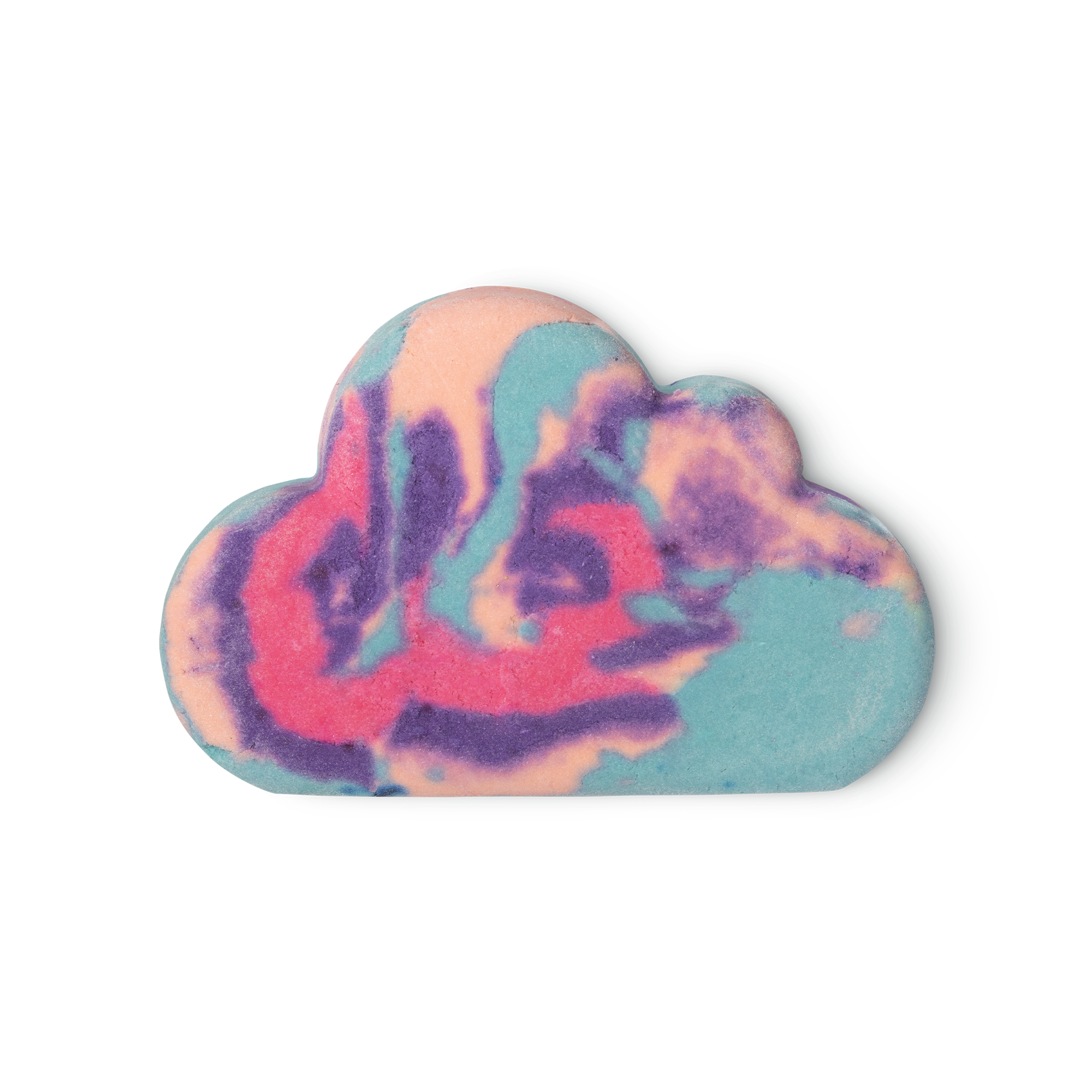 Sleepy Bubble Bar. Shaped like a 2D cloud with swirling multi-colours of pink, blue purple and peach.