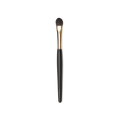 To The Point Brush. A concealer brush, with tapered brown, flat, densley packed bristles. A gold and dark wooden handle.