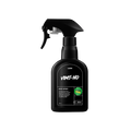 A black, curvy spray bottle of VIMT-NO Body Spray with a black trigger nozzle, centered on a black background. The label is black with white text detailing the product name and description, and it features a bright green "LUSH CLUB" sticker.