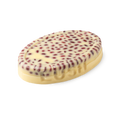 Wiccy Magic Muscles. A buttery yellow, oval shaped, solid massage oil bar, with LUSH imprinted on its edge,